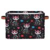 AUUXVA Storage Basket Day of The Dead Cat Sugar Skull Flower Storage Cube Box Durable Canvas Collapsible Toy Basket Organizer Bin with Handles for Shelf Closet Bedroom Home Office