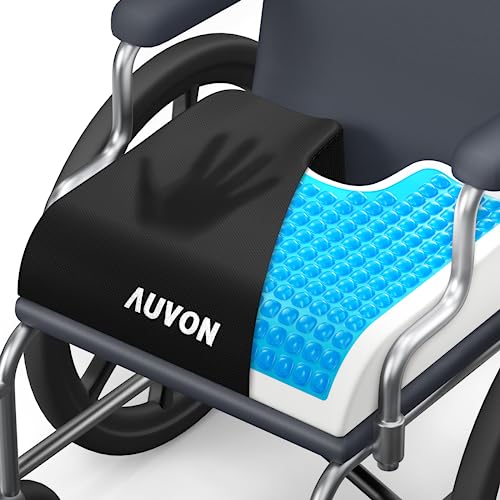 AUVON Gel Wheelchair Seat Cushion with Waterproof Cover for Pressure Sore & Ulcer, Ergonomic Chair Cushion with U-Cutout for Tailbone Pain, Back Pain Relief, Memory Foam Wheelchair Cushion, Anti-Slip