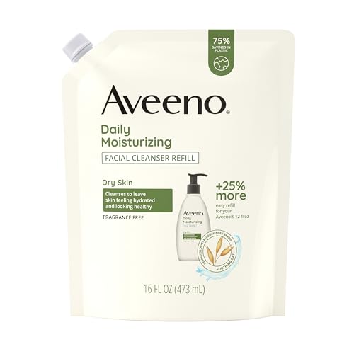 Aveeno Daily Moisturizing Facial Cleanser with Soothing Non-GMO Oat, Leaves Skin Feeling Hydrated, Soft & Supple, Paraben-, Sulfate-, Fragrance-, Dye- & Soap-Free, Refill Pouch, 16 fl. oz (Pack of 6)