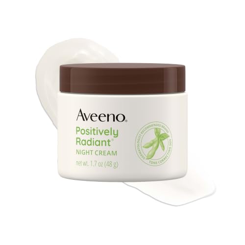 Aveeno Positively Radiant Night Cream; Neck & Face Moisturizer with Tone Correcting Soy & Niacinamide, Overnight Face Mask & Dull Skin & Dark Spot Corrector Evens Skin Tone & Texture, 1.7 Fl Oz
