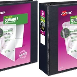 Avery Durable View 3 Ring Binder, 4 Inch EZD Rings, 1 Black Binder (09800) (Pack of 2)