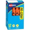Avery® Hi-Liter® Desk-Style Highlighters, SmearSafe®, Chisel Tip, 12 Fluorescent Orange Highlighters (24050)