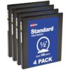 Avery® Standard View 3 Ring Binders, 0.5" Round Rings, 4 Black Binders
