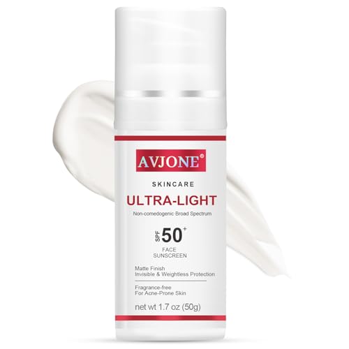 AVJONE Face Sunscreen SPF 50, Broad Spectrum UVA/UVB Protection with Hyaluronic Acid & Vitamin E, Lightweight Non-Greasy Formula, Water-Resistant, Oil-Free, Non-Comedogenic for Sensitive Skin
