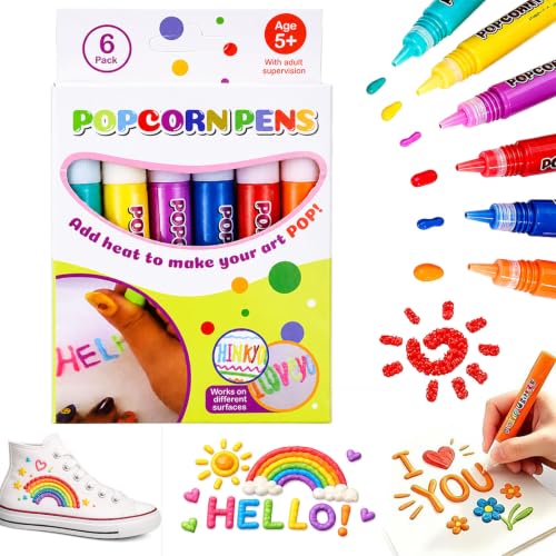 Avlpjno Popcorn Pens, 2026 New Popcorn Pens Puffy, 3D Drawing Kit for Kids, Create Fun Textured Artwork on Cards and Crafts, Creative Activity Supplies for School Projects and Gifts (6pcs,1 Box)