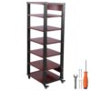 AV Media Stand Audio Rack Tower with Adjustable Shelves & Universal Wheels