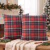 AVOIN colorlife Christmas Dark Blue Red Plaid Decorative Throw Pillow Covers, 20 x 20 Inch Holiday Scottish Tartan Cushion Case Farmhouse Decoration for Sofa Couch Set of 2