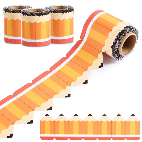 AWIZOM 99 Feet Bulletin Board Borders Pencil Die-Cut Rolled Border Trim Yellow Pencil Classroom Borders Bulletin Board Decorations for Back to School Classroom Whiteboard Blackboard Wall Cabinet Decor