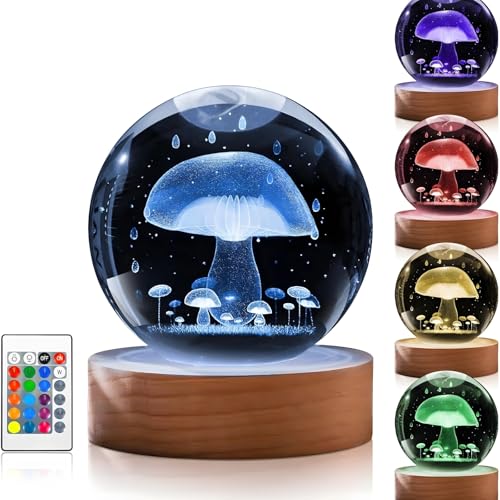 Axolotl Crystal Night Light, 16 Color Changing Lamp with Remote, K9 Crystal Globe with 3D Laser Engraving Tree Design, USB Powered with Solid Wood Base, for Desk Decor and Gifts