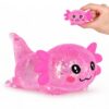 Axolotl Squishy Fidget Squeeze Toy, Cute Glitter Stress Relief Toy, Sensory Stress Ball for Anxiety Relief, Crebloxinn Soft Squishy Toy for Kids and Adults(Pink)