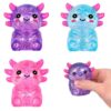 Axolotl Squishy Squeeze Toy, Cute Glitter Fidget Toy for Stress Relief, Sensory Stress Ball for Anxiety Relief, Crebloxinn Soft Squishy Toy for Kids & Adults(3Pack)
