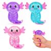 Axolotl Squishy Squeeze Toy for Stress Relief, Glitter Fidget Toy for Kids & Adults, Crebloxinn Cute Sensory Toy for Anxiety Relief(3Pack)