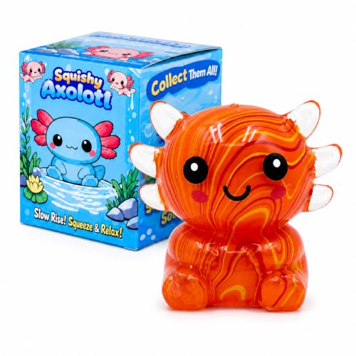 Axolotl Squishy Stress Ball, Soft TPR Slow Rising Squeeze Toy, Cute Axolotl Fidget Toy for Stress Relief, Anxiety Calming Sensory Toy for Kids Adults(Orange Flow Seated Axolotl)