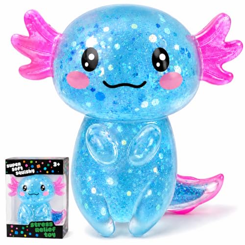 Axolotl Squishy Toy,Glitter Stress Relief Axolotl Toy,Cute Malt Sugar Filled Sensory Fidget Toy for Kids Adults,Axolotl Birthday Party Favors Gifts