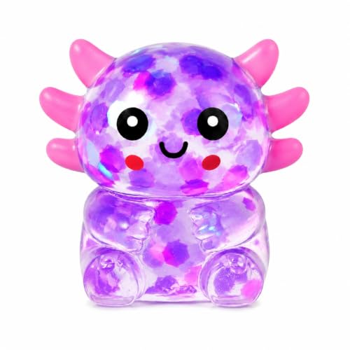 Axolotl Squishy Toy, Non-Sticky Slow Rising Sensory Toy for Kids Ages 3+ & Adults, Durable Soft TPR Toy for Desk, Office, and Classroom(Large Sequins Purple)