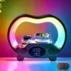 AYI Wireless Charging Station with Bluetooth Speaker Alarm Clock Fast Charger for Phone, Apple Watch, Earbuds, Temperature Time Display, 7-Color LED Night Lights Remote Control-Black