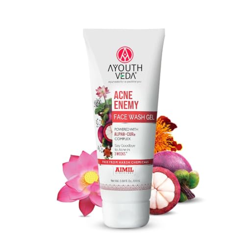 Ayouthveda Acne Enemy Face Wash Gel | Combats Acne-Bacteria & Surplus Oil | Features Alpha-CURe Complex, Garcinia & Manjistha | Sulfate-Free Cleanser for Acne-Prone Skin | 100 ml