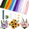 Ayuanb 900 PCS Pipe Cleaners Flowers Kit, Pipe Cleaners Craft with Handle, 14 Colors Chenille Stems with Floral Wires, Stamen, Wrapping Paper & Ribbon, DIY Bouquets and Party Decorations
