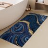 Azppsad Extra Long Bath Rug, Blue Marble and Golden Veins Decor Non Slip Bath Runner Rug with Rubber Backing, Thin Absorbent Quick Dry Bath Mats for Bathtub Bathroom Kitchen, 15.7x47.2 inch