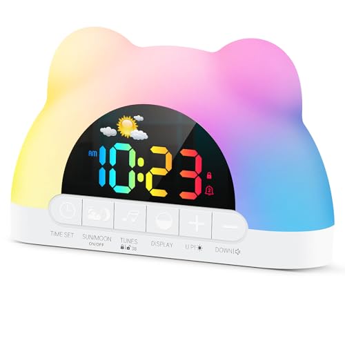 Azyh Alarm Clock for Kids, Ok to Wake Clock with Green Light Red Light, Children's Sleep Trainer,10 Ringtones,3 Brightness, Dual Alarms, Digital Alarm Clock for Adults Boy Girl Toddler Bedroom