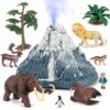 BABOY Arctic Volcano Playset Mist Light,11Pcs Polar Animal Gift for Kids 3+