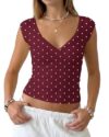 BAIGRAM Women Deep V Neck Wrap Crop Tank Tops Summer Minimalist Outfits Y2K Preppy Slim Fit Cute Cap Sleeve Baby Tee Shirt