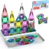 BAIJLE Mini Magnetic Tiles, Portable Travel Magnetic Tiles Set with Iron Case, Toddler Travel Toy for Boys and Girls Ages 3+, Educational Toy for Kids Creativity Boosting & Construction Learning