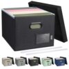 BALEINE File Organizer Box with Lid, Collapsible File Folder Organizer with Plastic Slide, Filing Box for Office Home Document Organizer Storage (Black, 1PK)