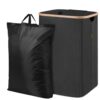 BALEINE Laundry Hamper with Lid, Tall Laundry Baskets with Bamboo Pull Handles, Large Laundry Bin with Internal Support (18 Gal/70L, Ink Black)