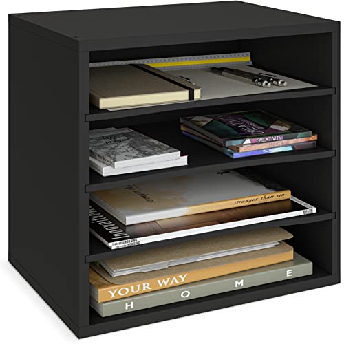 Ballucci 4-Tier Paper Organizer for Desk, Stackable Tray, Desk Storage Organizer Shelves, Stacking Letter Paper Tray Sorter for Classroom Office, Black