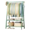 Bamboo Clothes Rack with Double Layer Storage Shelf 160cm High Hanging Garment Stand Lightweight & Foldable Coat Rack for Bedroom Stylish Clothes Organizer L:66/86/116CM