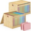 Bamboo Hanging File Box Organizer with Lid, File Folder, Nature, 2 Pack
