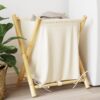 Bamboo Laundry Basket with Lid, Foldable Clothes Hamper for Bedroom and Bathroom, 17.7x21.7x25 Inch