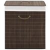 Bamboo Laundry Bin Rectangular Dark Brown Hamper with Removable Liner, Foldable Clothes Storage Basket for Bedroom, Bathroom, or Nursery