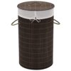 Bamboo Laundry Bin Round Dark Brown with Removable Polyester Liner and Handles, Foldable Hamper for Bedroom and Bathroom Storage
