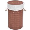 Bamboo Laundry Bin Round Hamper with Removable Liner, 23.6 Inch Tall Foldable Storage Basket for Bathroom Bedroom Kids Toy Organization