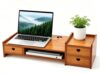 Bamboo Monitor Stand, Multi-Purpose Wood Riser Desk Organizer with Drawer, Sturdy Desktop Shelf for Notes, Pen, Computer, Laptop and Tv