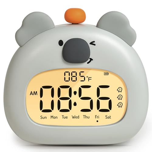 BANDIANCY Koala Alarm Clock with Night Light for Kids, Dimmable Digital Clock, 3 Alarms, Snooze, USB-C Rechargeable, Temperature Display, Cute Bedroom Decor & Mindfulness Gift for Boys, Girls, Teens