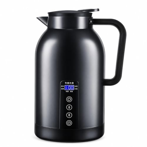 Baoblaze Portable Heating Container Electric Travel Kettle Water Boiler Car Mug With Anti Leak Body Stainless Steel Interior Suitable for road trips daily, 1300ML Glossy Black Car/Home Use 12V/24V