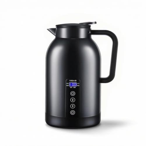 Baoblaze Portable Heating Container Electric Travel Kettle Water Boiler Car Mug With Anti Leak Body Stainless Steel Interior Suitable for road trips daily, 1300ML Glossy Black Car Use 12V/24V