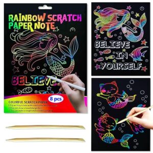 BAOXUE Rainbow Scratch Paper Art Set - Scratch Coloring Book for Kids Ages 4-8, Christmas Crafts, Stocking Stuffers