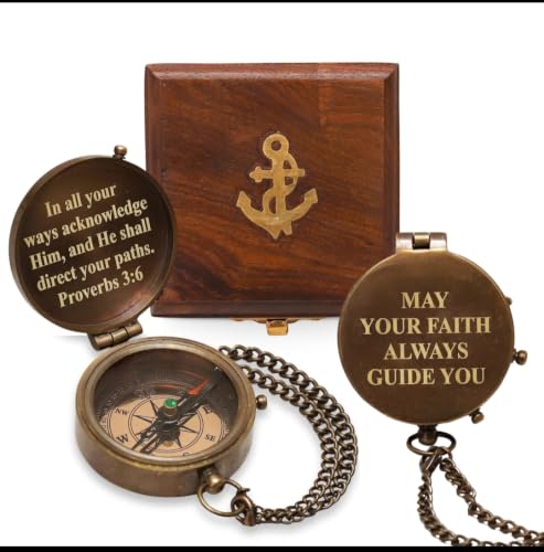 Baptism Gift for Boys – Handmade Brass Compass with Proverbs 3:6 Scripture | Christian Religious Gift for Baptism, Christening, First Communion & Confirmation | Wooden Gift Box