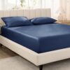 Bare Home 100% Organic Cotton Sateen Fitted Sheet (Twin XL, Dark Blue)