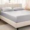 Bare Home 100% Organic Cotton Sateen Fitted Sheet (Twin XL, Light Grey)