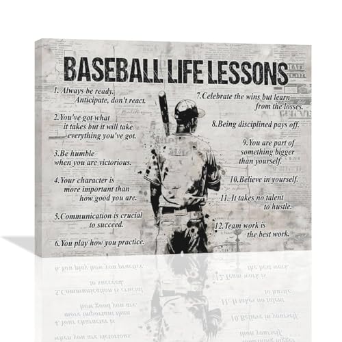 Baseball Sports Wall Art Baseball Life Lessons Wall Decor Baseball Sign Retro Poster Boy Men Room Motivational Decorations Canvas Print Painting Artwork for Bedroom Bathroom Living Room Unframed 12"x16"