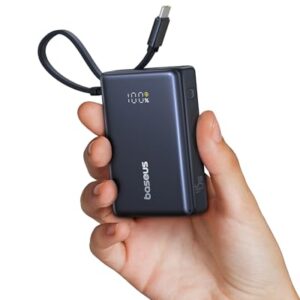 Baseus PicoGo AR11 Power Bank, 45W 10000mAh Portable Charger with 2.3 ft Retractable Cable and Detachable Cable, Flight-Safe Travel Compact Phone Battery Pack for iPhone 17/16/15, iPad, Galaxy, Pixel