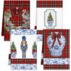 Batiyeer 4 Pcs Plaid Chinoiserie Christmas Kitchen Towels 24 x 16 Inch Red Tartan Plaid Blue and White Christmas Hand Towels Farmhouse Wreath Porcelain Dish Tea Cloth for Home Bathroom Gift