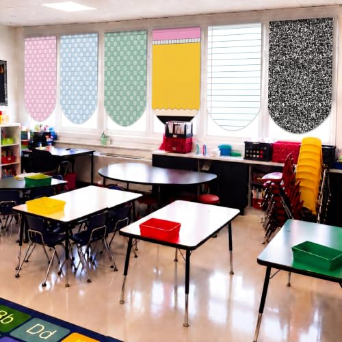Batiyeer 6 Pcs 36" x 24" Classroom Curtains for Windows Back to School Playroom Valances Checkers Composition Book Pencil Window Curtains for First Day of School Classroom Teacher Student Room Decor