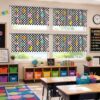 Batiyeer 6 Pcs Classroom Windows Valance Curtains, Grid Floral Smile Face