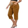 bawilom Women's Plus Size Capri Pants Drawstring Waist with Pockets Gold